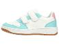 Witte kindersneakers met turquoise en roze accenten, met klittenbandsluiting.