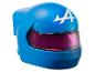 Blauwe racehelm met een wit Alpine-logo en een paars vizier.