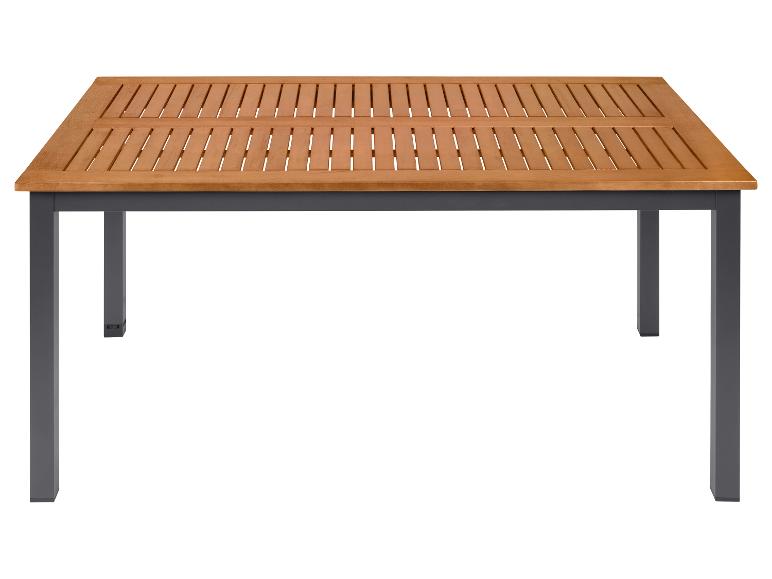 Tuintafel van hout en metaal.