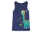 Een donkerblauw tanktop met een print van een dinosaurus die duikt.