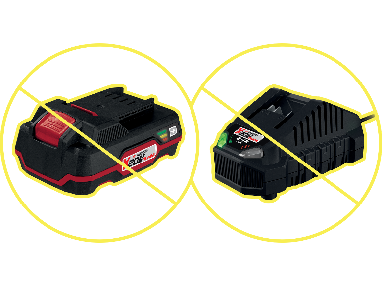 Parkside X20V Team-lader en accu zijn incompatibel.
