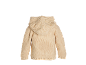 Beige gebreid babyvestje met capuchon en kleine oortjes.