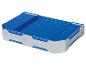 Blauwe organizerbak met gaten en metalen details voor klein gereedschap.