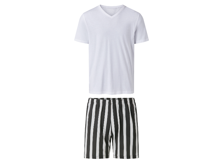 Wit T-shirt en gestreepte shorts voor heren.