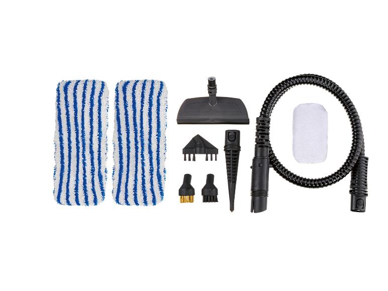 Stoomreinigeraccessoires, inclusief microvezeldoeken, borstels en mondstukken.