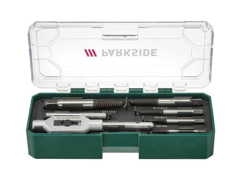 PARKSIDE schroefuitdraaierset met handvat en uitdraaiers in diverse maten, in een groene doos