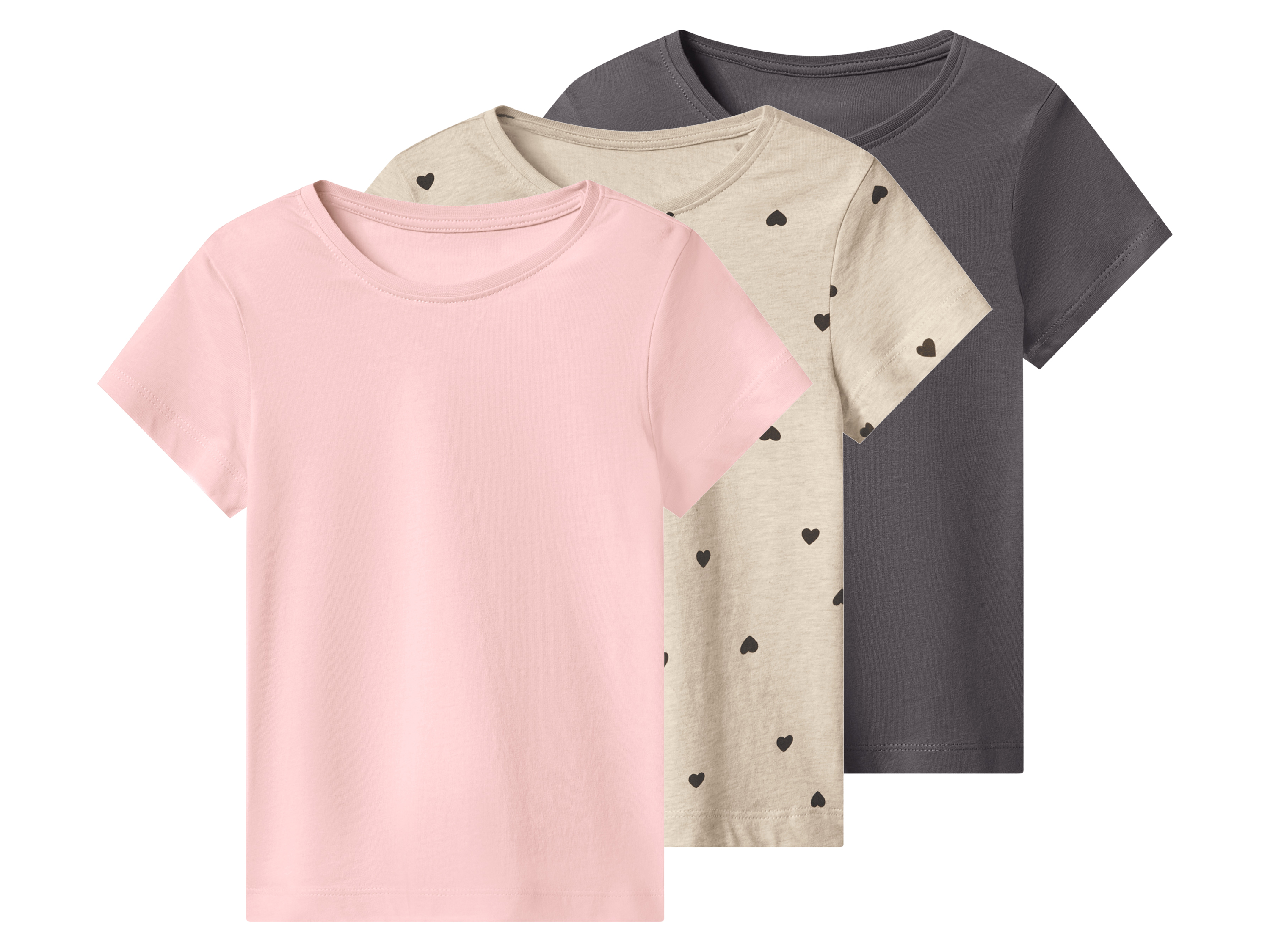 lupilu Set van 3 kinder T-shirts (lichtroze/beige/donkergrijs, 110/116)