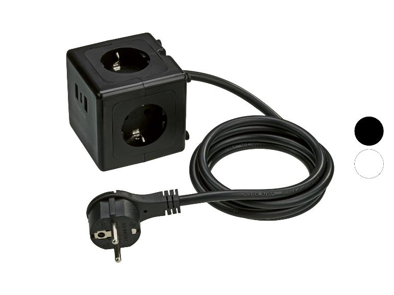 TRONIC stekkerdoos met drie stopcontacten en een opgerolde kabel met stekker.