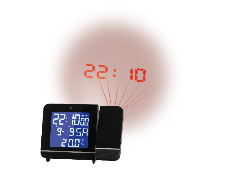 Digitale wekker met tijdprojector en temperatuurweergave.