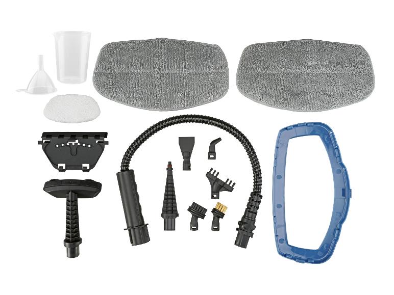 Stoomreinigeraccessoires inclusief microvezeldoeken, mondstukken en borstels.