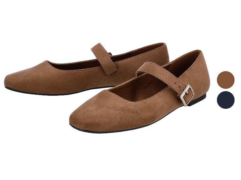 Bruine suède Mary Jane schoenen met bandje en gesp, ook verkrijgbaar in marineblauw.