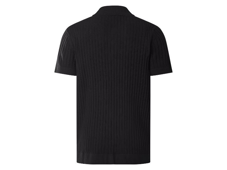 Zwart geribbeld poloshirt met korte mouwen, achteraanzicht