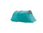 Een turquoise tent voor kamperen.