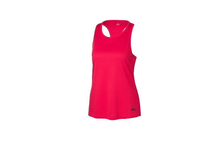 Rode dames sporttop met zwart logo op de zoom.