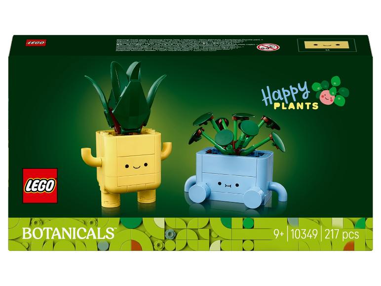 LEGO Happy Plants doos met twee bouwbare planten, een gele en een blauwe.