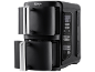 Zwarte dubbele airfryer met digitaal display en twee uittrekbare manden.