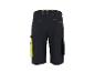 Zwarte werkshorts met gele stiksels en details, achteraanzicht