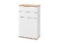 Witte kast met twee lades en twee deuren, met lichte houten details.