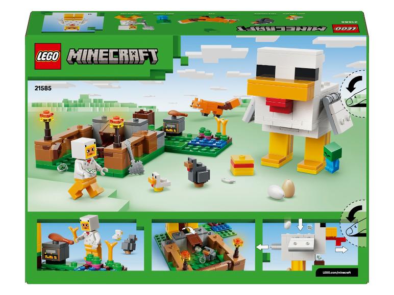 Minecraft-thema bouwstenenset met kippenhok, personages en dieren.
