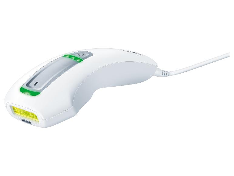 Wit IPL-ontharingsapparaat met groene indicatoren en geel licht.