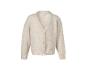 Lichtbeige gebreid vest met lange mouwen, knopen en een V-hals.