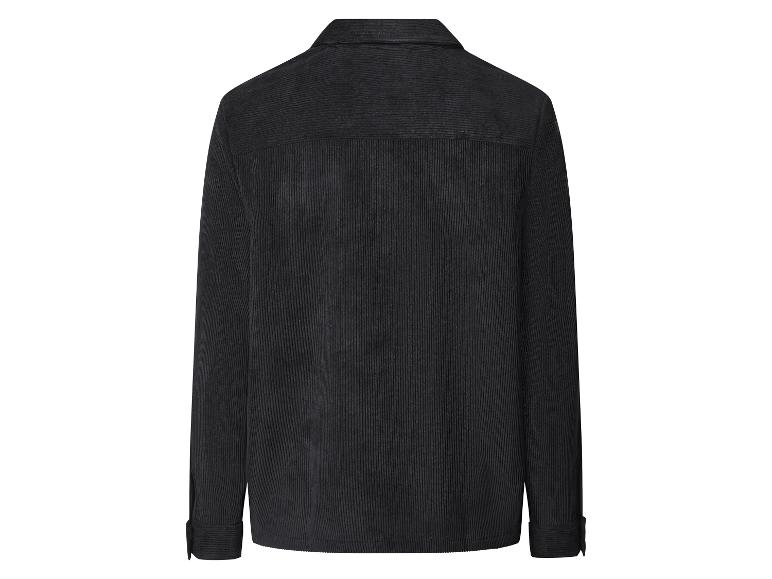 Zwarte corduroy jas.