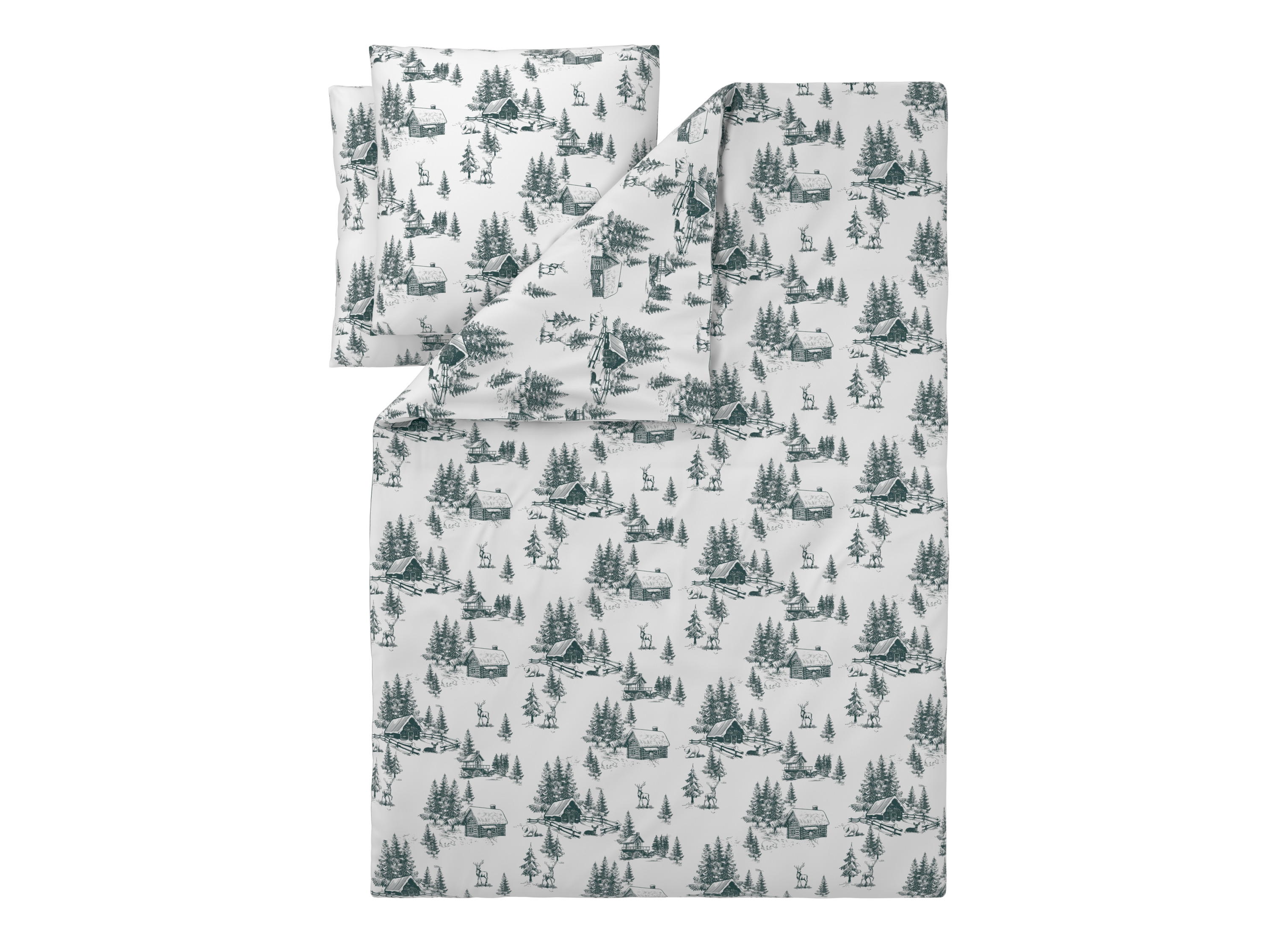 LIVARNO Dekbedovertrek 240 x 220 cm (Dennenboom/wit/groen) afbeelding