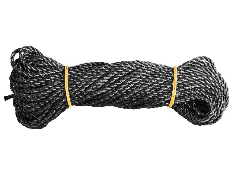 Een opgerold zwart touw vastgemaakt met een elastiekje.