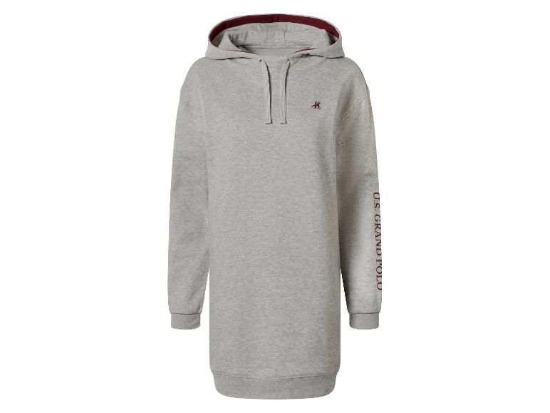 Grijze U.S. Grand Polo hoodie-jurk met bordeauxrode capuchonvoering en tekst