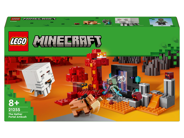 LEGO Minecraft set met een Nether-portaal, een Wither en een Piglin.