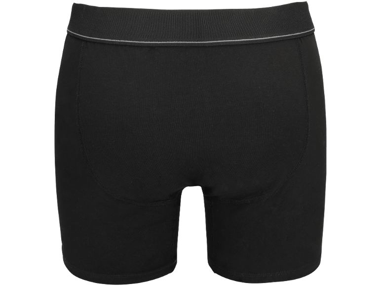 Zwarte herenboxershort met een geribbelde tailleband en een dunne grijze streep.