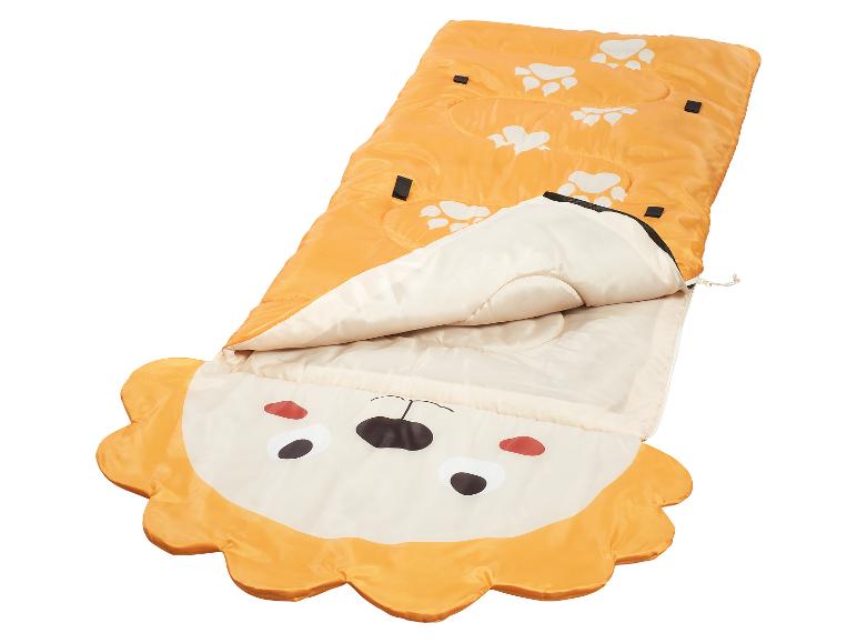 Kinder slaapzak, leeuw design, oranje met pootjes print.