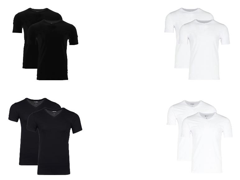 Vier paar Mexx T-shirts, zwart en wit, met ronde en V-hals.
