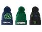 Minecraft gebreide mutsen voor kinderen in blauw, groen en zwart met pompon.