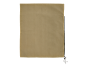 Eenvoudige beige trekkoordtas op een zwarte achtergrond.
