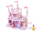 Roze poppenkasteel met figuren en schommel.