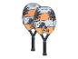 Twee strandrackets met een palmboom- en zonsondergangmotief.