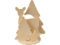 Houten kerstdecoratie met rendier, kerstbomen en ster.