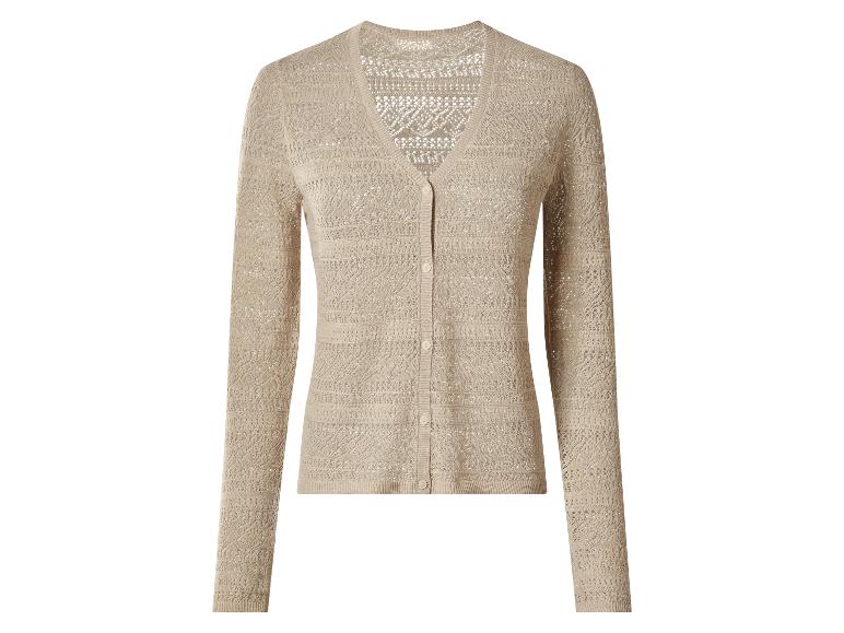 Beige gebreid damesvest met knopen en V-hals