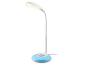 Witte LED-bureaulamp met gekleurde lichtvoet en flexibele arm.