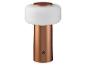 Draagbare koperen tafellamp met een witte diffuser en aan/uit-knop.