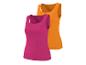 Twee dames tanktops, één fuchsia en één oranje, met een geribbelde textuur.