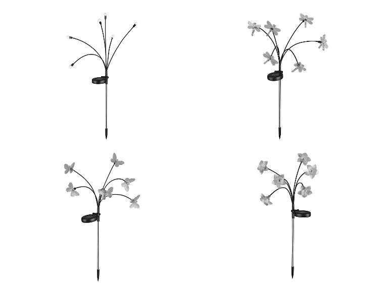 Decoratieve zonnelampen: vlinders, libellen en lampjes.