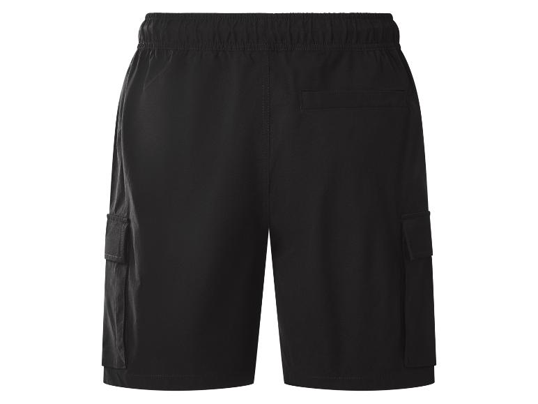 Zwarte heren cargoshorts met elastische tailleband en zakken.