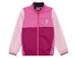 Roze en fuchsia kinderjack met rits, opstaande kraag en lange mouwen.
