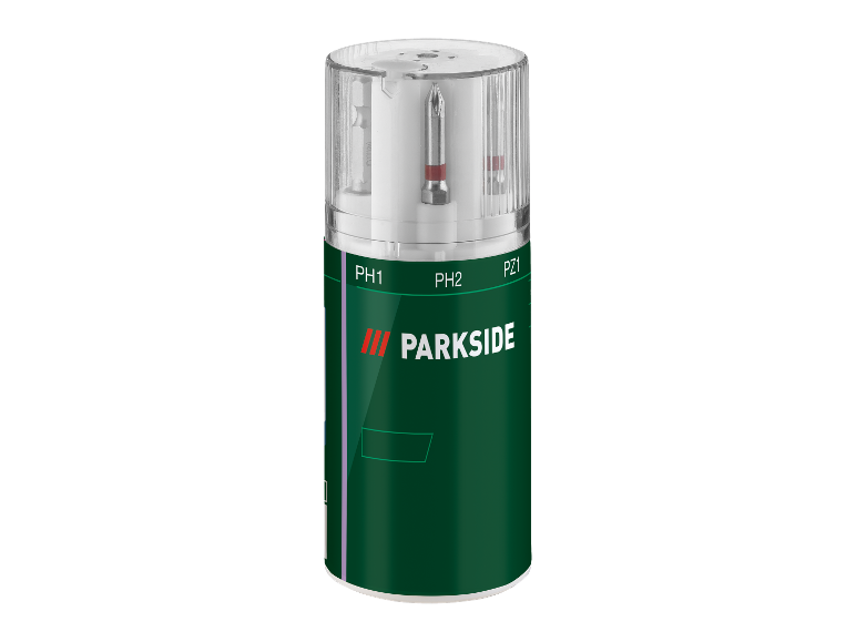 Parkside schroevendraaier bitsset met PH1, PH2 en PZ1.