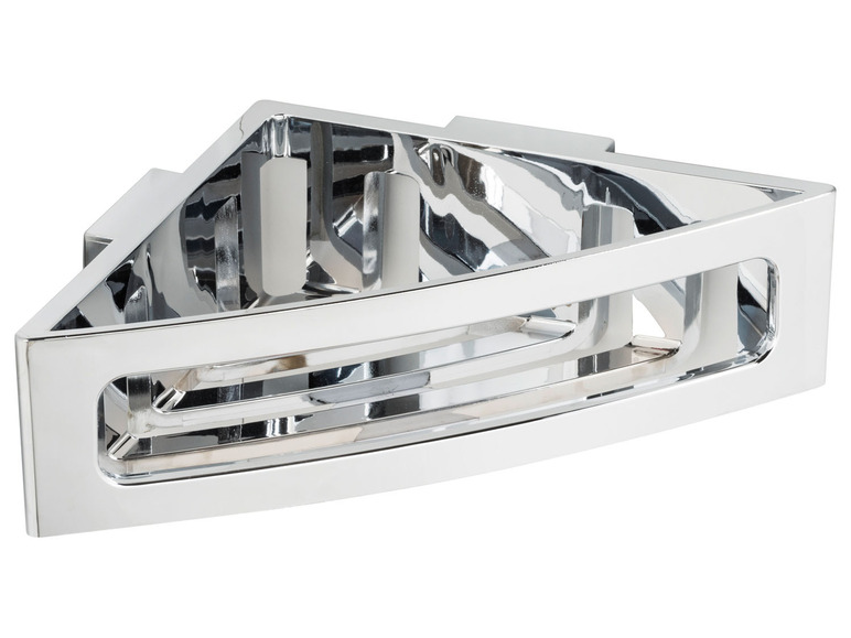 Een chromen driehoekige douchemand.