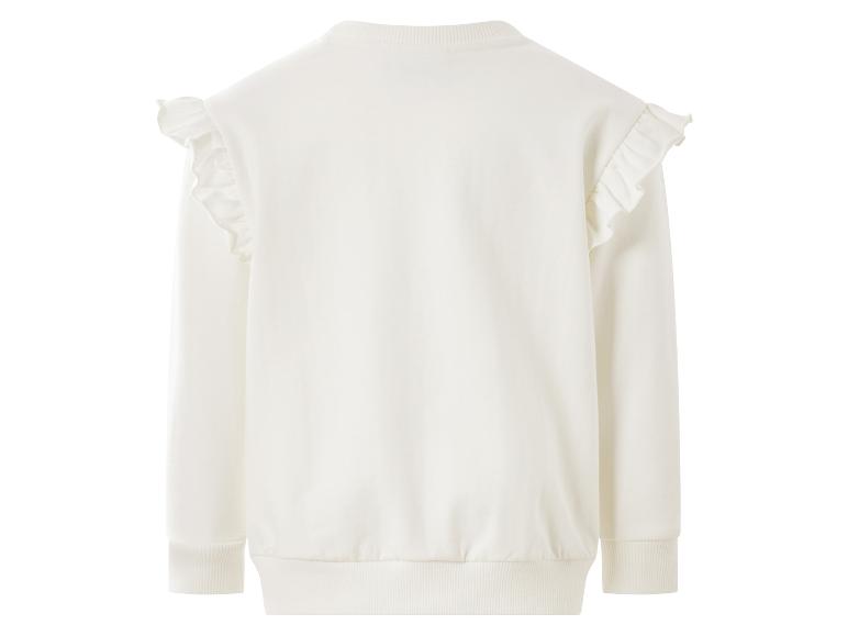 Witte sweater met lange mouwen en ruches op de schouders, achteraanzicht.