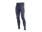 Donkerblauwe heren sportlegging met lichtgrijze verticale en diagonale strepen.