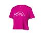 Fuchsia Crivit sport-T-shirt met korte mouwen en wit logo op de voorkant.